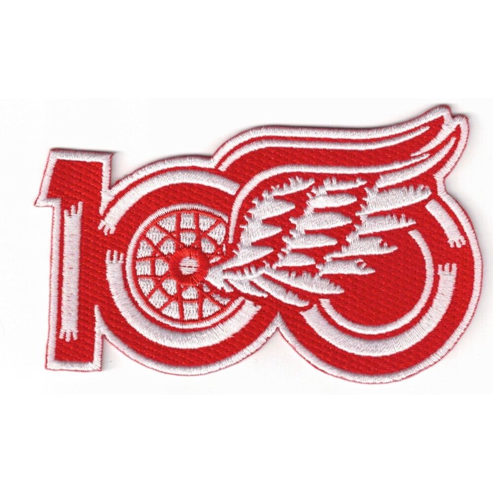 Detroit Red Wings 100th Anniversary Logo Embroidered 4in Iron / Sew-On Patch